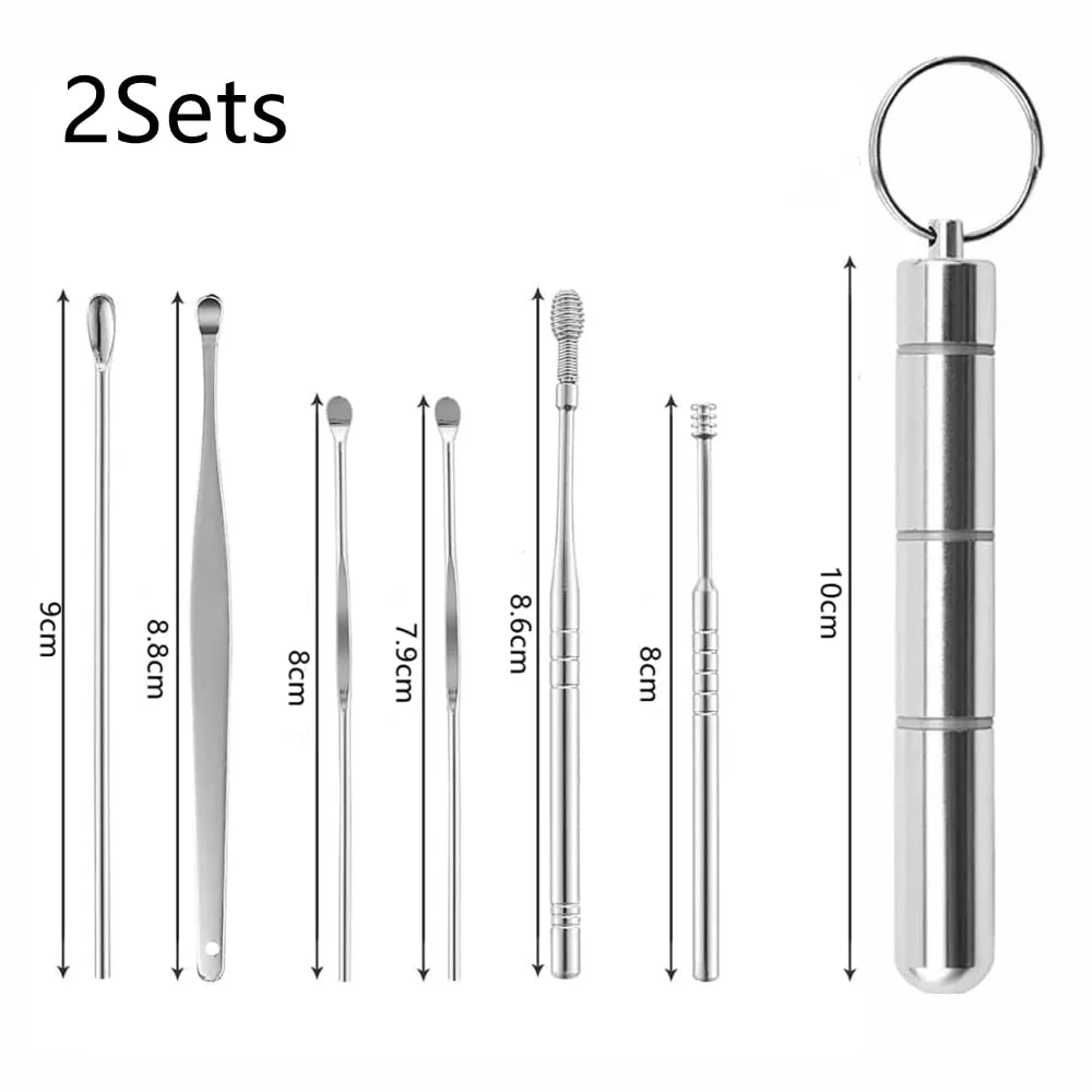 2Sets of Ear Cleaning Tool Sets Professional Ear Wax Cleaner Kits Stainless Steel Ear Picks with an Ear Pick Storage Bucket for Adults Men Women