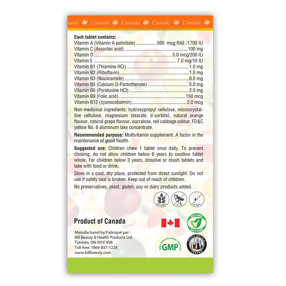 BILL Natural Sources® Children's Multivitamins with Extra Vitamin C 90 Chewable Tablets