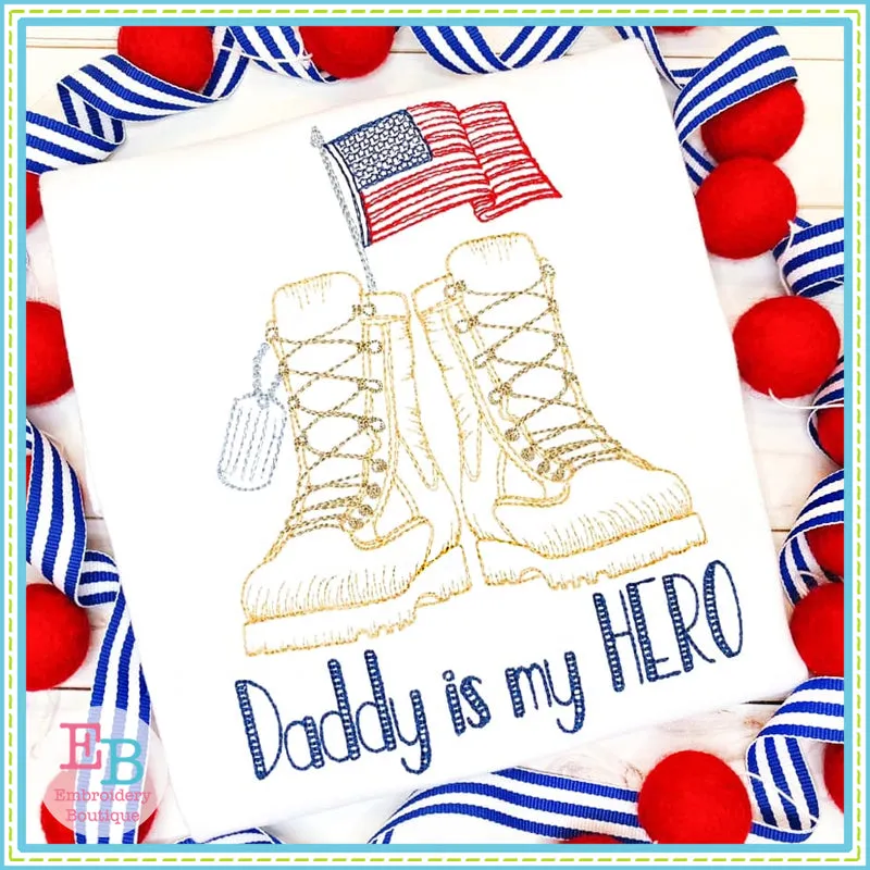 Boots Dog Tags Flag Sketch Embroidery Design