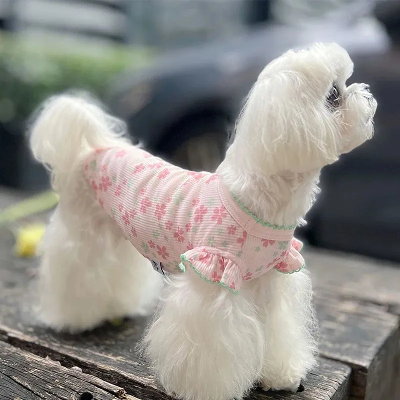 Cooling Vest for Dogs Puppy Summer Clothes Floral Pattern Dog Costume Flying Sleeves Cat Vests Chihuahua Bichon Girls Dog Shirt