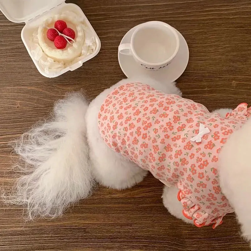 Cooling Vest for Dogs Puppy Summer Clothes Floral Pattern Dog Costume Flying Sleeves Cat Vests Chihuahua Bichon Girls Dog Shirt