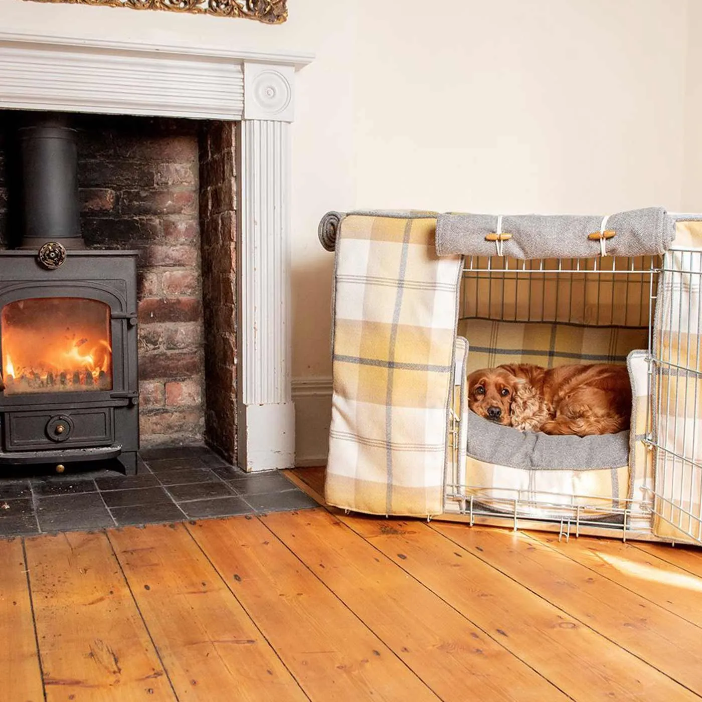 Dog Crate Cover in Balmoral Ochre Ash Tweed by Lords & Labradors