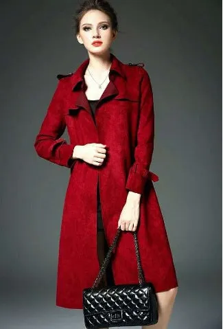 Elegant mid-length slim fit suede windbreaker