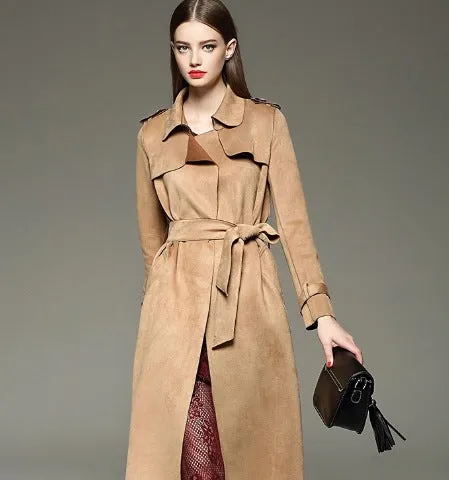 Elegant mid-length slim fit suede windbreaker