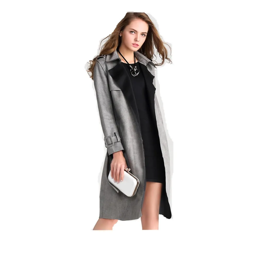 Elegant mid-length slim fit suede windbreaker