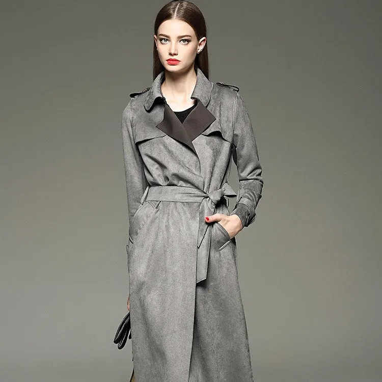 Elegant mid-length slim fit suede windbreaker