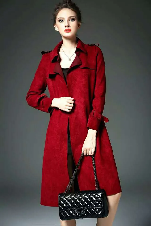 Elegant mid-length slim fit suede windbreaker