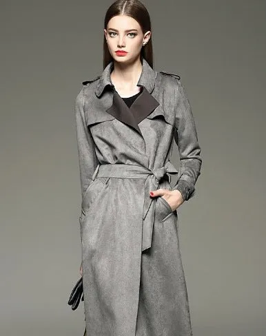 Elegant mid-length slim fit suede windbreaker