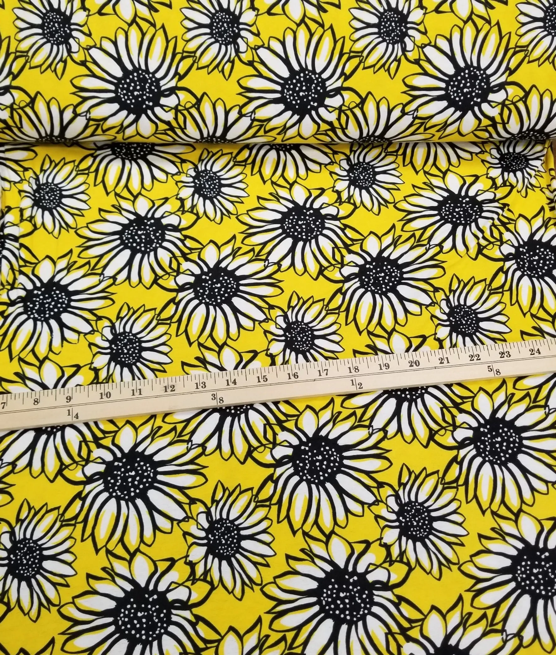 End of BOlt: 2.5 yards of Deadstock Cotton Yellow Sunflowers Flannel  Woven- remnant