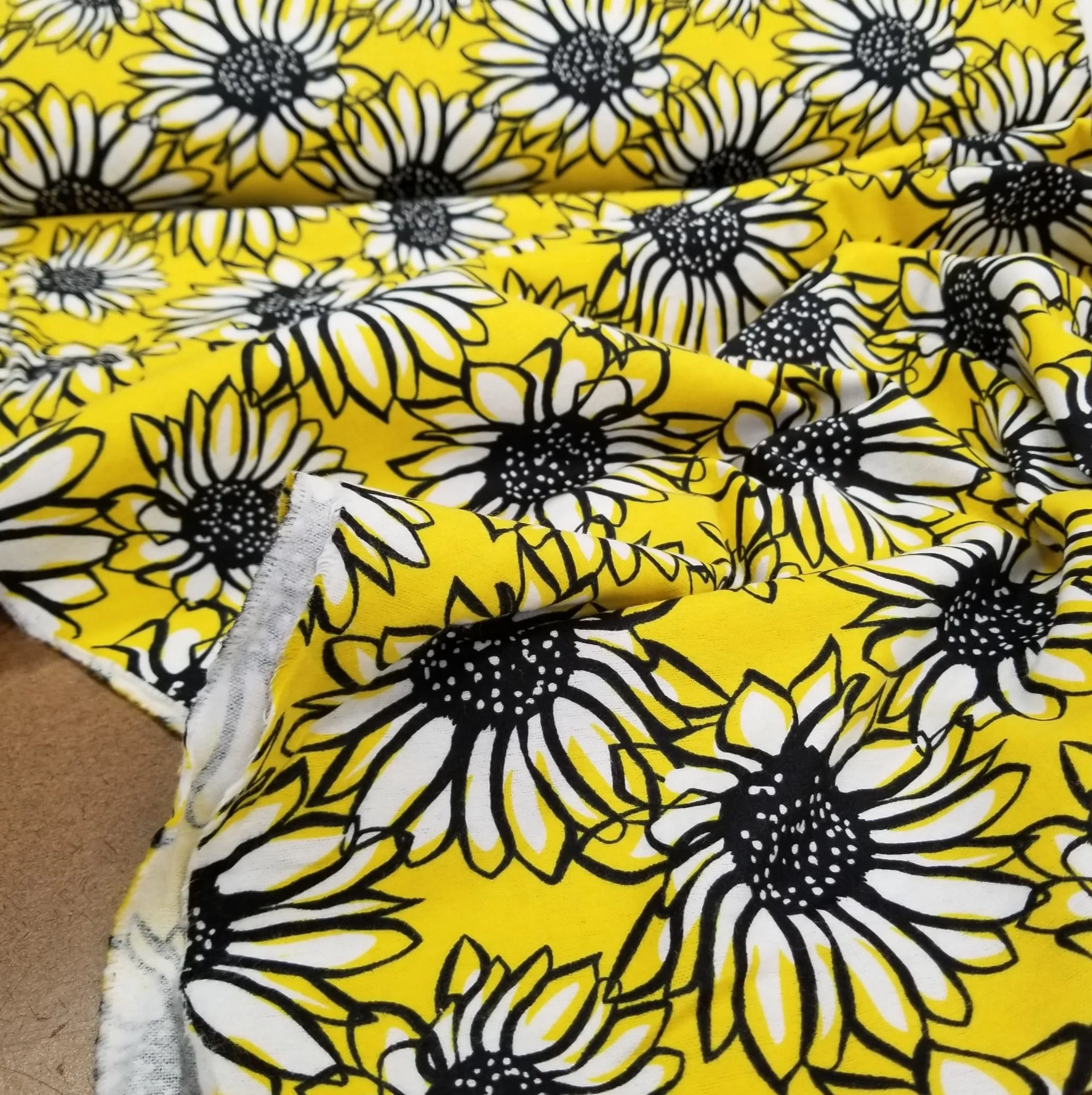 End of BOlt: 2.5 yards of Deadstock Cotton Yellow Sunflowers Flannel  Woven- remnant