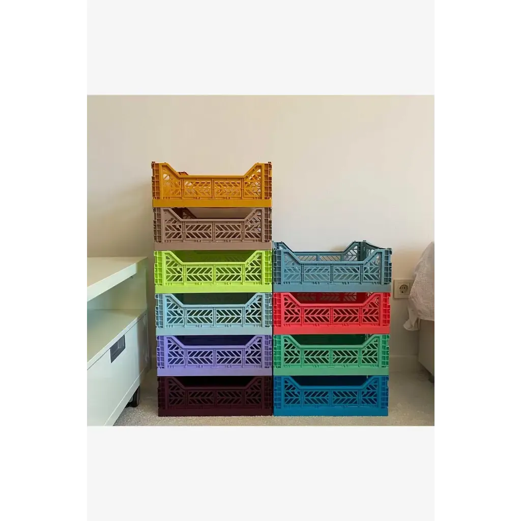 Foldable Storage Bins, Plastic Crate for Storage, Collapsible Crate, Utility Stackable Box Medium Artic Blue