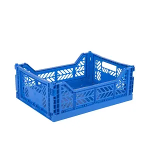 Foldable Storage Bins, Plastic Crate for Storage, Collapsible Crate, Utility Stackable Box Medium Blue