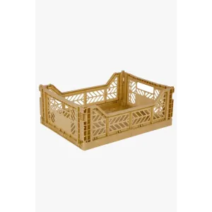 Foldable Storage Bins, Plastic Crate for Storage, Collapsible Crate, Utility Stackable Box Medium Gold