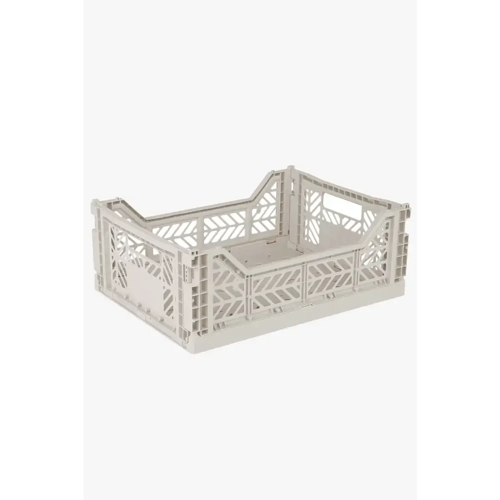 Foldable Storage Bins, Plastic Crate for Storage, Collapsible Crate, Utility Stackable Box Medium Light Gray