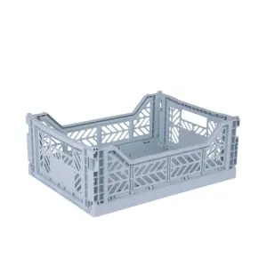 Foldable Storage Bins, Plastic Crate for Storage, Collapsible Crate, Utility Stackable Box Medium Pale Blue
