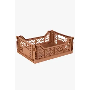 Foldable Storage Bins, Plastic Crate for Storage, Collapsible Crate, Utility Stackable Box Medium Tan