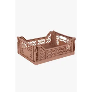 Foldable Storage Bins, Plastic Crate for Storage, Collapsible Crate, Utility Stackable Box Medium Warm Taupe