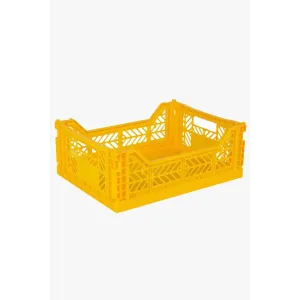 Foldable Storage Bins, Plastic Crate for Storage, Collapsible Crate, Utility Stackable Box Medium Yellow