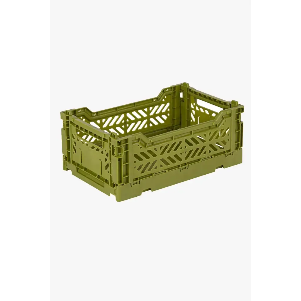 Foldable Storage Bins, Plastic Crate for Storage, Collapsible Crate, Utility Stackable Box Small Olive