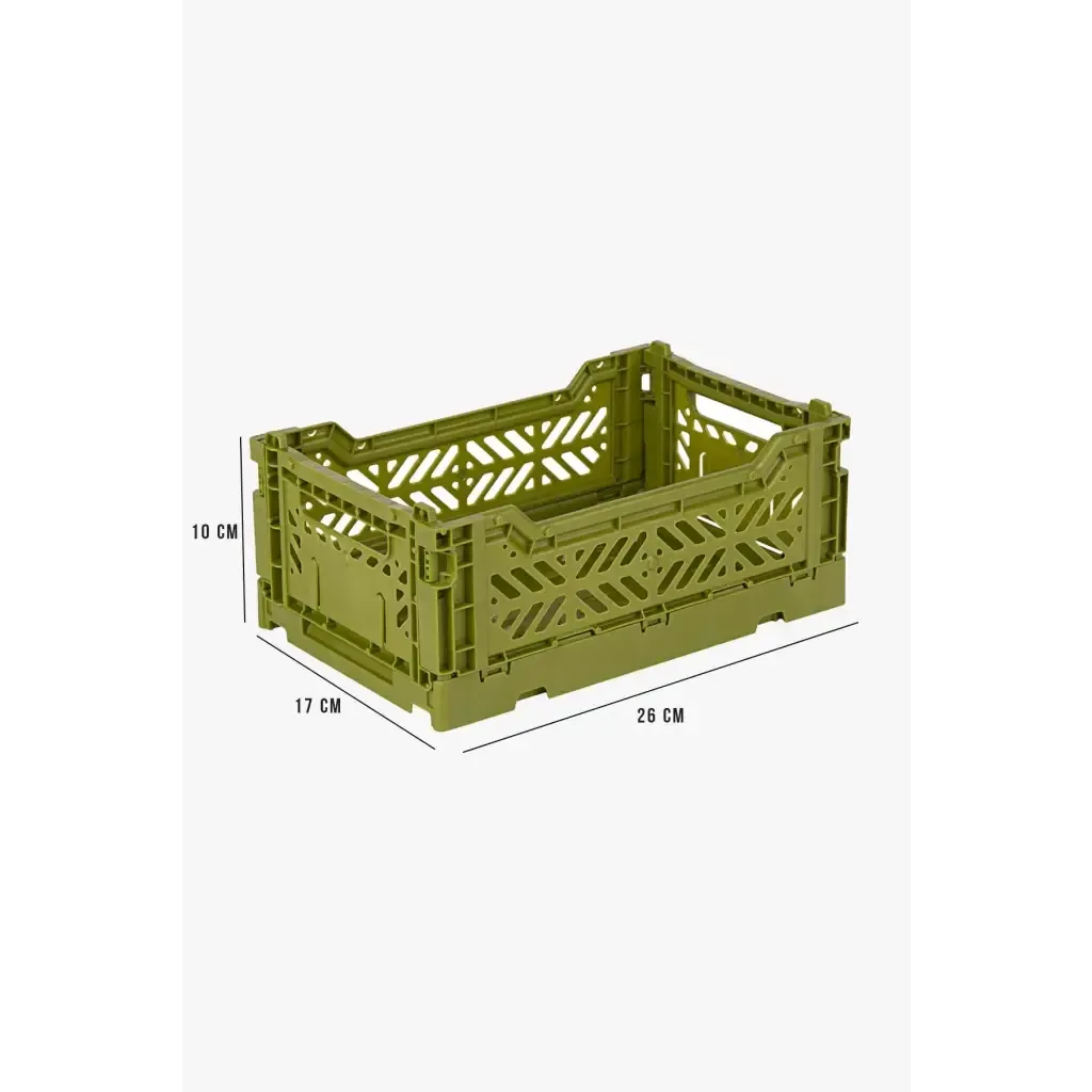 Foldable Storage Bins, Plastic Crate for Storage, Collapsible Crate, Utility Stackable Box Small Olive
