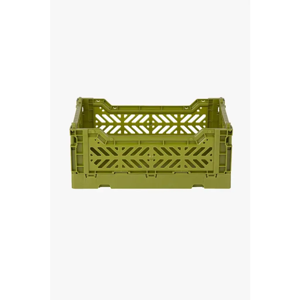 Foldable Storage Bins, Plastic Crate for Storage, Collapsible Crate, Utility Stackable Box Small Olive