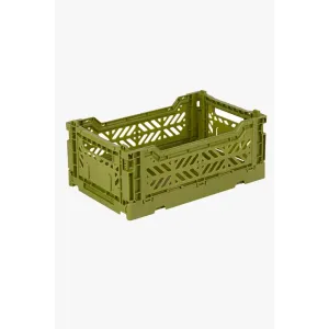 Foldable Storage Bins, Plastic Crate for Storage, Collapsible Crate, Utility Stackable Box Small Olive
