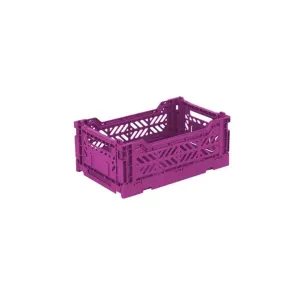 Foldable Storage Bins, Plastic Crate for Storage, Collapsible Crate, Utility Stackable Box Small Purple