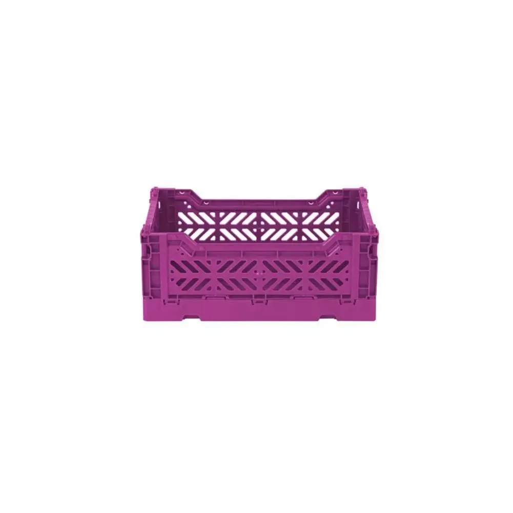 Foldable Storage Bins, Plastic Crate for Storage, Collapsible Crate, Utility Stackable Box Small Purple