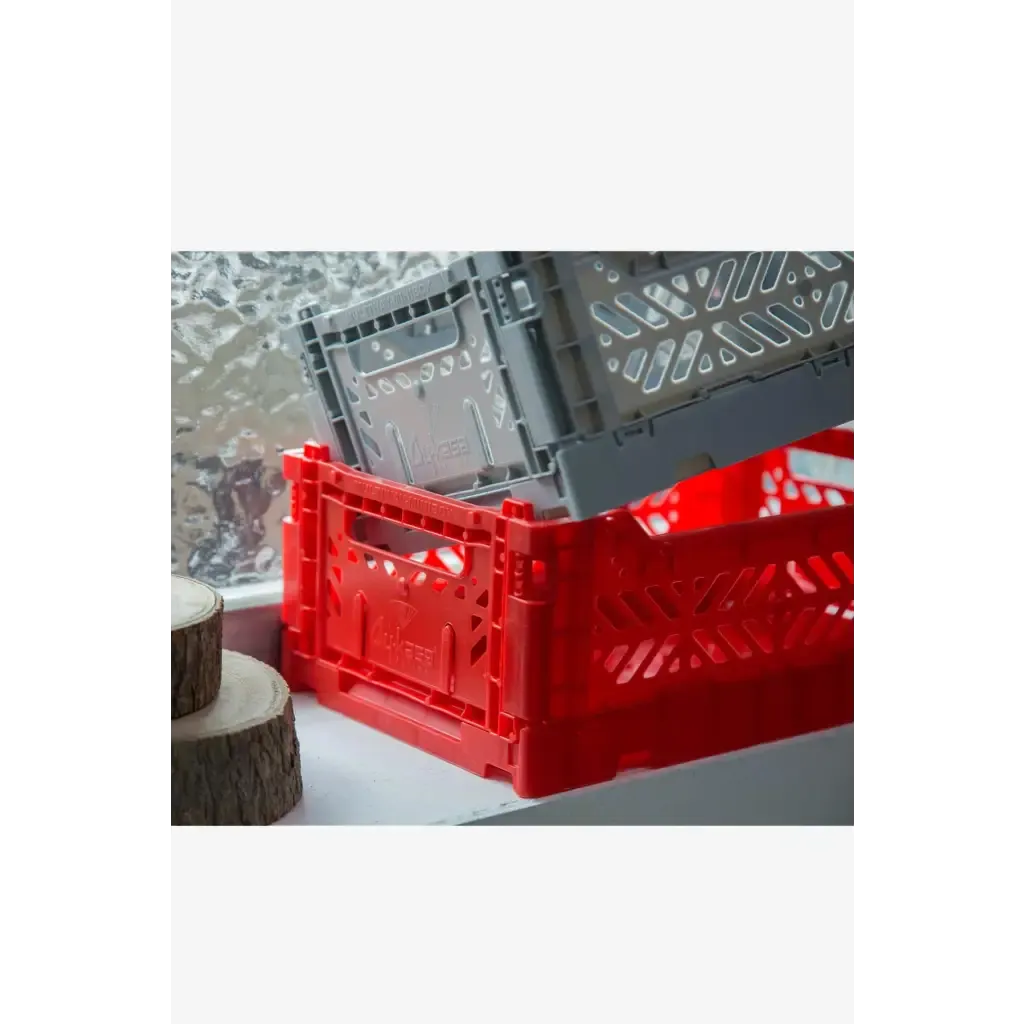 Foldable Storage Bins, Plastic Crate for Storage, Collapsible Crate, Utility Stackable Box Small Red
