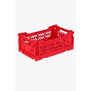 Foldable Storage Bins, Plastic Crate for Storage, Collapsible Crate, Utility Stackable Box Small Red