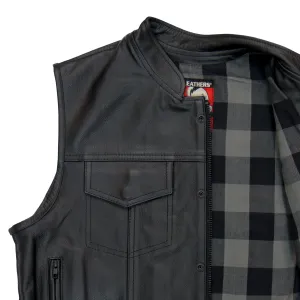 Hot Leathers VSM1059 Men's Black 'Flannel Grey' Motorcycle Club style Conceal and Carry Leather Biker Vest