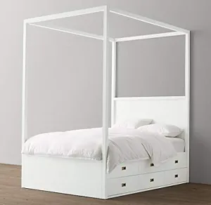ikOOji Valencia Canopy Double Storage Bed for Kids Bedroom Furniture in White