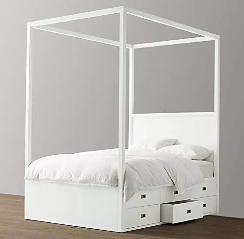 ikOOji Valencia Canopy Double Storage Bed for Kids Bedroom Furniture in White