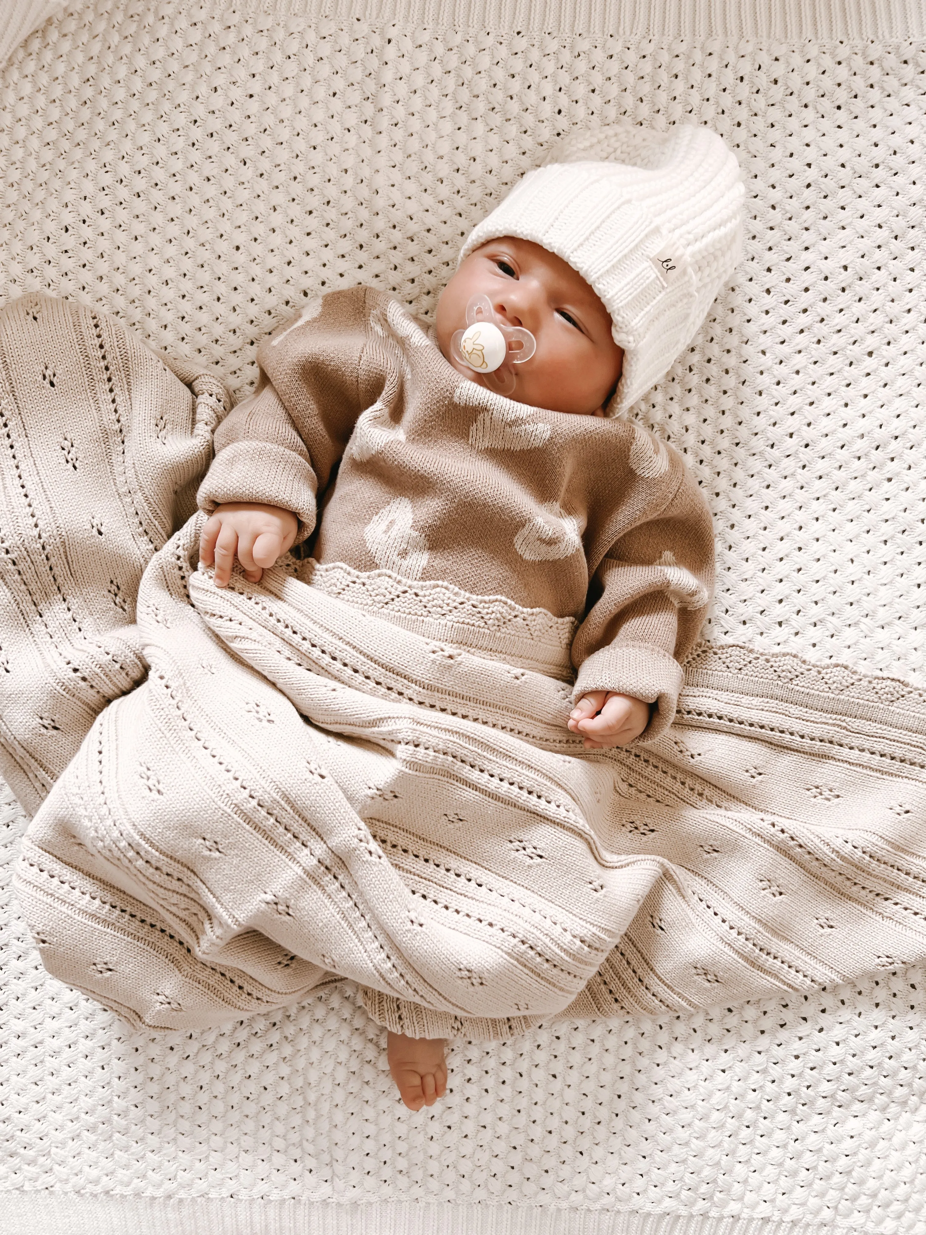 Luna   Luca Pointelle Baby Blanket - Beige