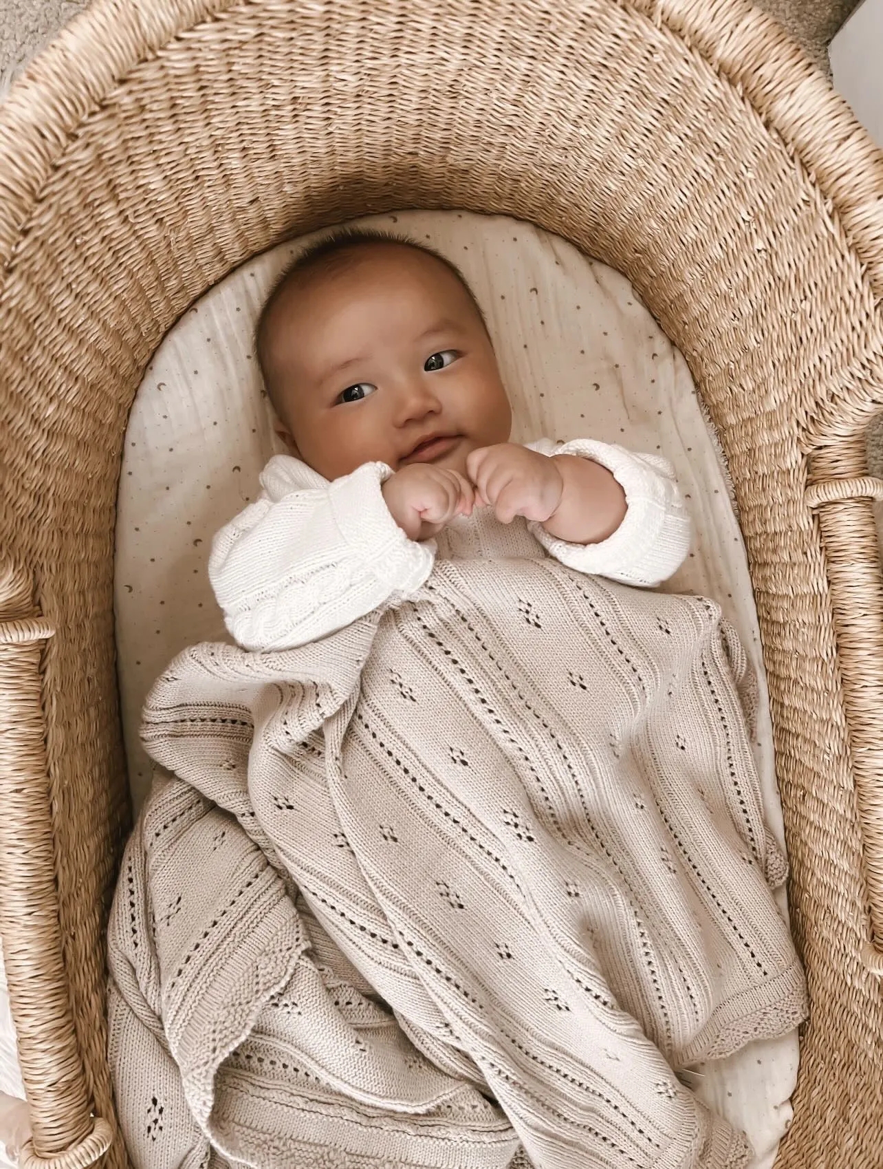 Luna   Luca Pointelle Baby Blanket - Beige