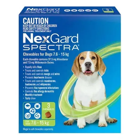 NEXGARD SPECTRA GREEN chews for Small Dogs 7.6 ~ 15kg - Heartworm & Worming   Flea & Tick Protection