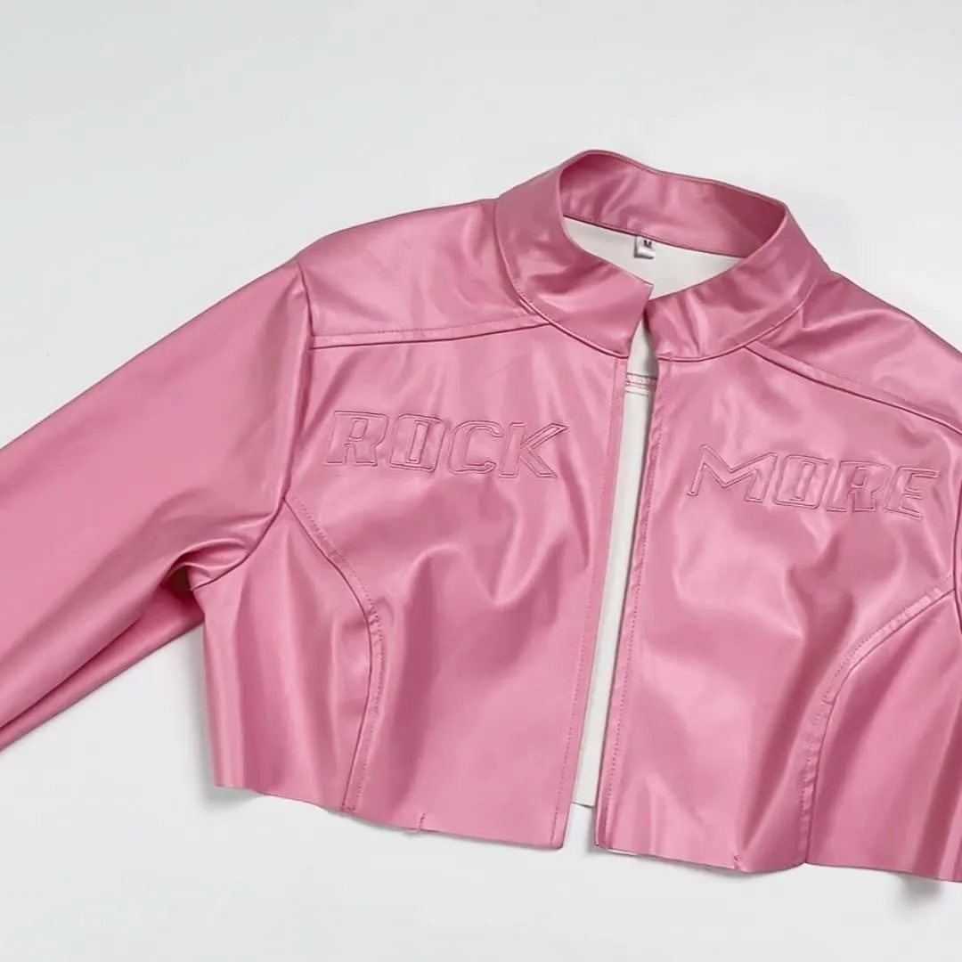 Pink PU leather motorcycle jacket