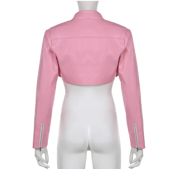 Pink PU leather motorcycle jacket