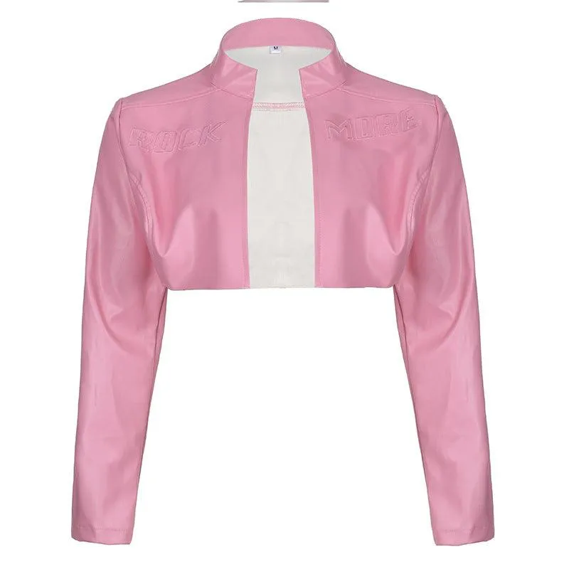 Pink PU leather motorcycle jacket