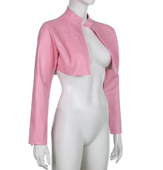 Pink PU leather motorcycle jacket
