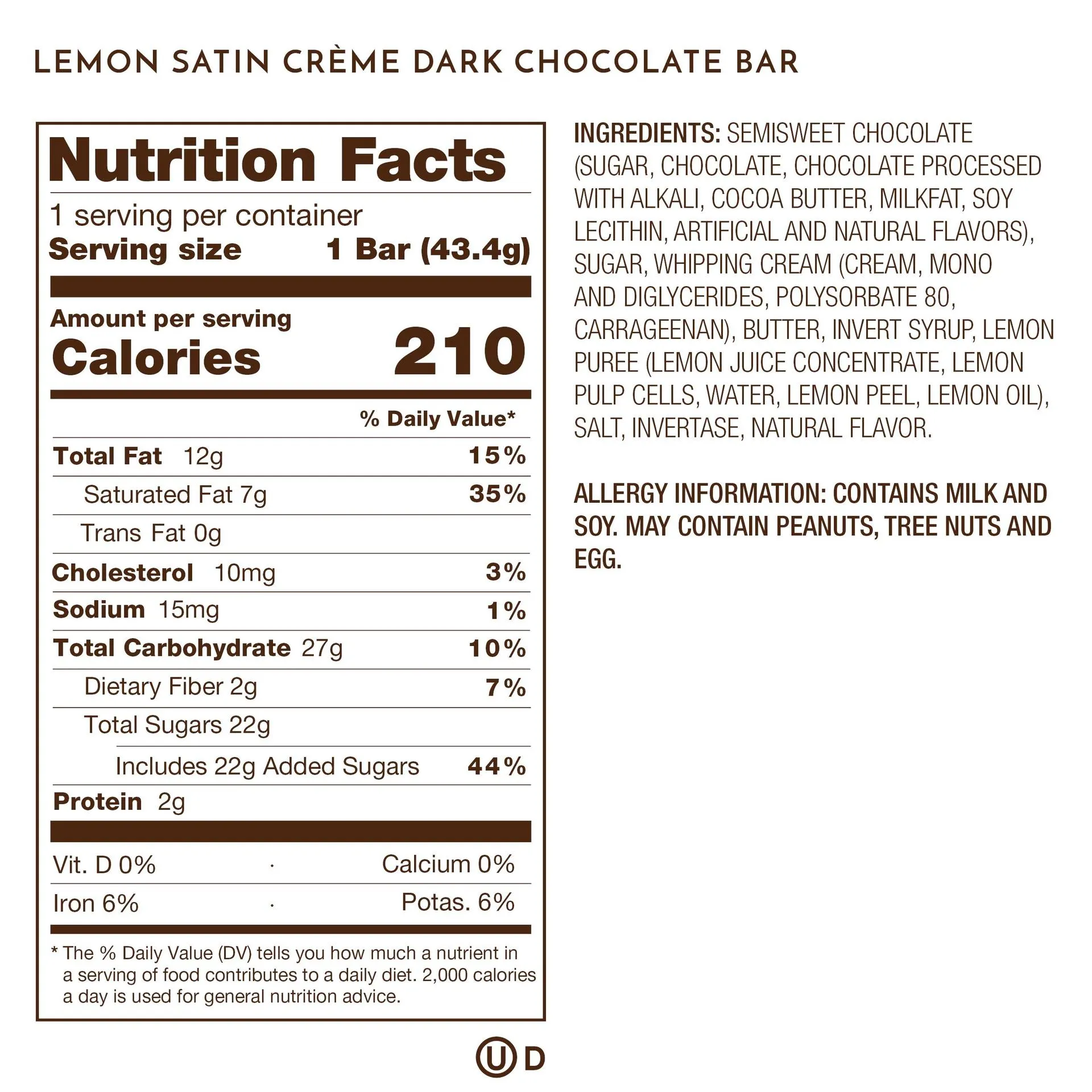 Premium Dark Chocolate Lemon Satin Crème Bar