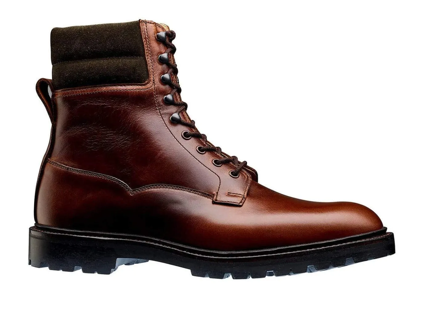 Ross Chocolate Hurricane Hide & Earth Green Suede Collar