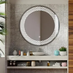 Round Circular Sleek LED Light Mirror: Enhanced Visibility with Antifog Feature - Circle Design Touch Sensor Different Than Main Image (30 x 30 Inches)