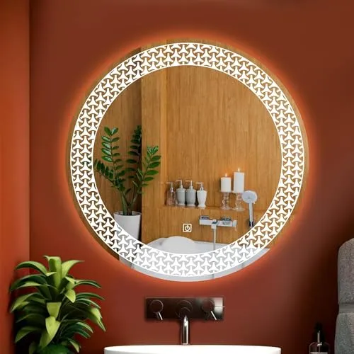 Round Circular Sleek LED Light Mirror: Enhanced Visibility with Antifog Feature - Circle Design Touch Sensor Different Than Main Image (30 x 30 Inches)