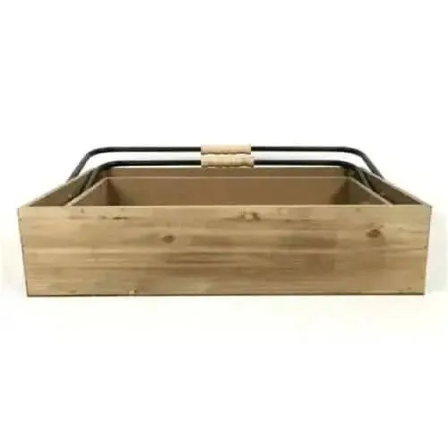 Set Of 2 Rustic Crates With Folding Iron Handle