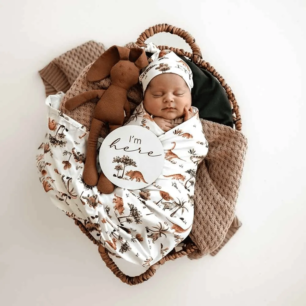 Snuggle Hunny Dino Organic Jersey Wrap & Beanie Set