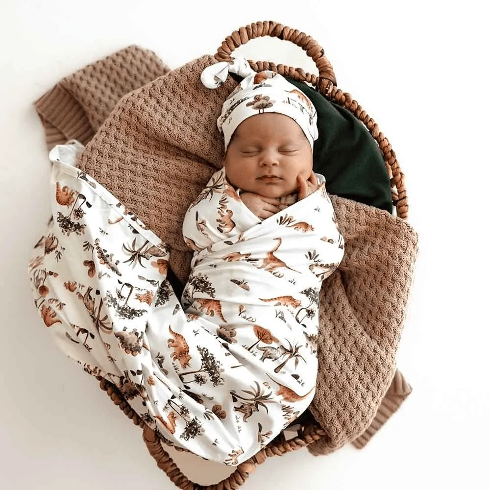 Snuggle Hunny Dino Organic Jersey Wrap & Beanie Set