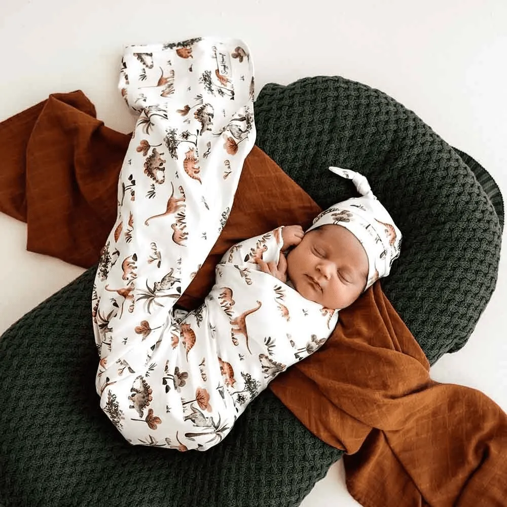 Snuggle Hunny Dino Organic Jersey Wrap & Beanie Set