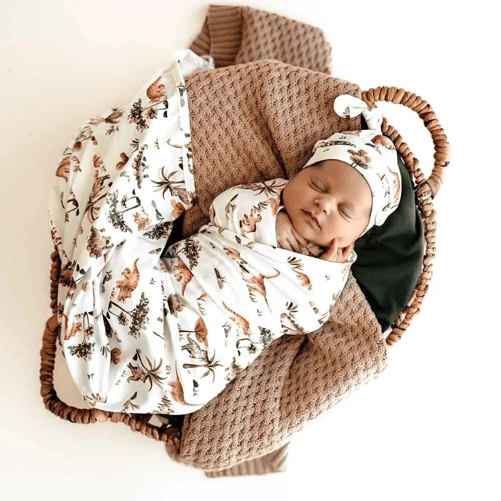 Snuggle Hunny Dino Organic Jersey Wrap & Beanie Set