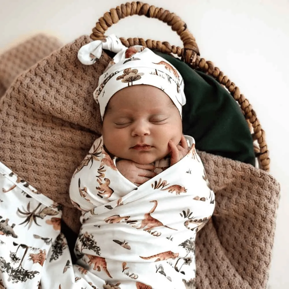 Snuggle Hunny Dino Organic Jersey Wrap & Beanie Set